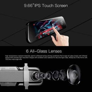 New 10" Mirror 9.66"Touch Screen 1080P Car DVR Dash Camera Dual Lens Rearview Mirror