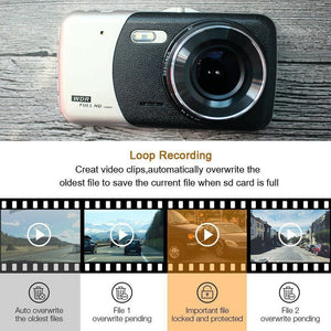 New 1080P FHD 4.0 inch IPS Screen Car Dash Dual Lens Cam Camera Video Front and Rear
