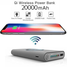 Load image into Gallery viewer, Qi Wireless Charger QC3.0 Power Bank 20000mAh Wireless Power Bank 3-Port Portable Charger External Battery Pack with USB-C