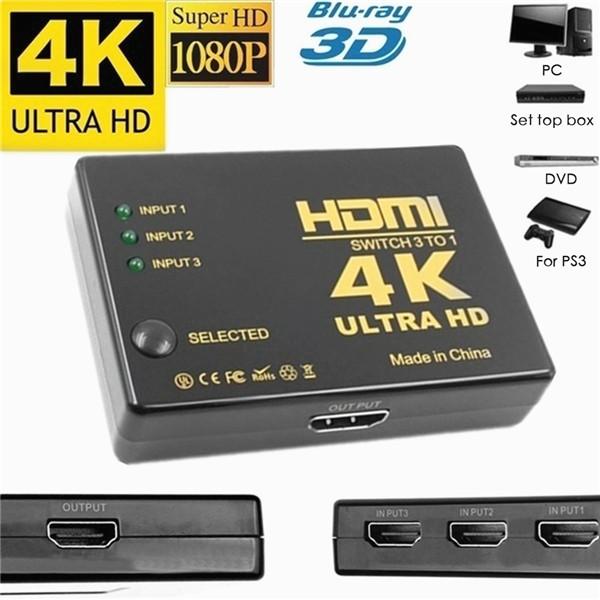 New 3 In 1 HD Output HDMI Switch Splitter TV Switcher Box Video Audio Adapter for HDTV PC