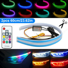 Load image into Gallery viewer, New 2X 60CM RGB Slim Sequential Indicator Flexible LED DRL Turn Signal Strip Remote Headlight