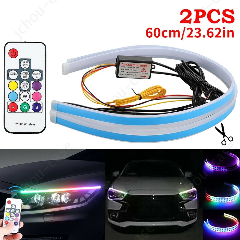 New 2X 60CM RGB Slim Sequential Indicator Flexible LED DRL Turn Signal ...