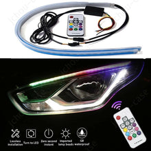 Load image into Gallery viewer, New 2X 60CM RGB Slim Sequential Indicator Flexible LED DRL Turn Signal Strip Remote Headlight