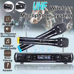 New 2 Wireless Handheld UHF Microphones System LCD Display Mic Karaoke KTV Party Church Speech