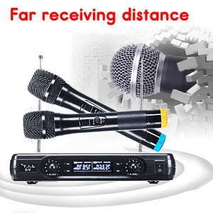 New 2 Wireless Handheld UHF Microphones System LCD Display Mic Karaoke KTV Party Church Speech