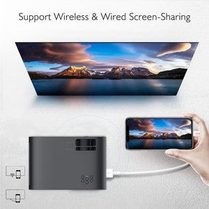 New HD WiFi LED Miracast & Airplay Phone Mirroring Version 1280 x 720 Mini Projector Built in Speaker