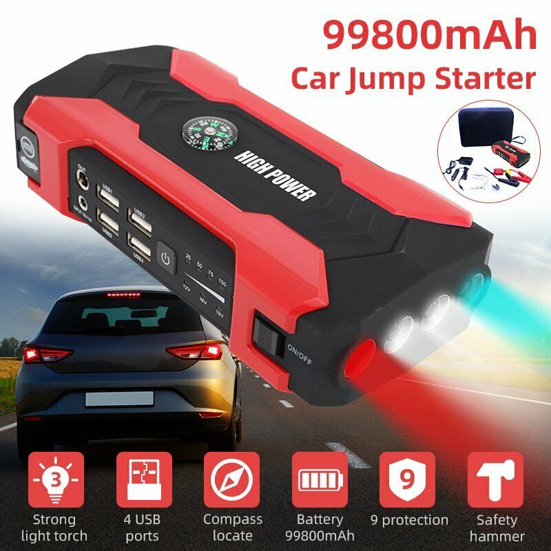 New Portable 99800mAh Auto Car Jump Starter Vehicle Booster 12V Power Bank Battery