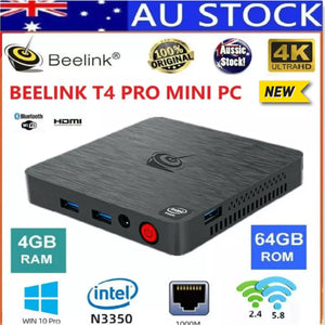 New Beelink T4 PRO Windows 10 Mini PC Intel N3350 4GB 64GB Dual WIFI Bluetooth 4K Computer