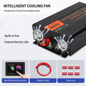 New Pure Sine Wave Peak 4000W Constant 2000W 12v-240v Car Inverter, With LCD Display USB 2.1A
