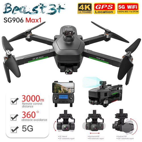 New SG906 MAX1 5G WIFI 3KM Fly FPV 4K Camera 3-Axis Gimbal Obstacle Avoidance Brushless