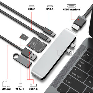 New 7in1 USB-C Type C HD Output 4K HDMI USB 3.0 Adapter SD TF CARD HUB MacBook Pro