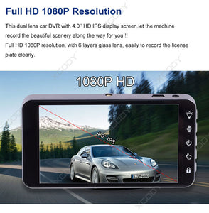 New 4" Touch FHD 1080P Dual Lens Car DVR Reverse Back Camera Video Dash Cam Recorder