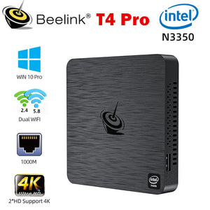 New Beelink T4 PRO Windows 10 Mini PC Intel N3350 4GB 64GB Dual WIFI Bluetooth 4K Computer