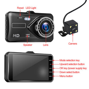 New 4 Inch Touch Screen Car DVR Dash Cam Front & Back Recorder 170° Wide Angle Dual Lens