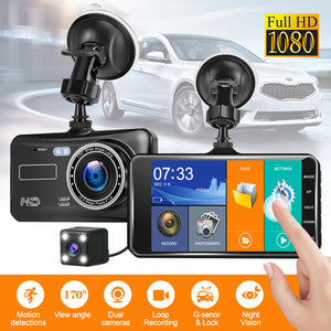 New 4 Inch Touch Screen Car DVR Dash Cam Front & Back Recorder 170° Wide Angle Dual Lens
