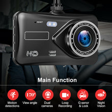 Load image into Gallery viewer, New 4 Inch Touch Screen Car DVR Dash Cam Front &amp; Back Recorder 170° Wide Angle Dual Lens