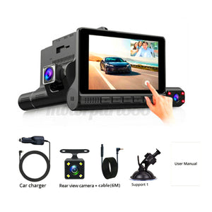 New 4 Inch 1080P IPS Touch Screen Car Dvr 3 Lens Recording Night Vision Dashcam (Uber Didi）