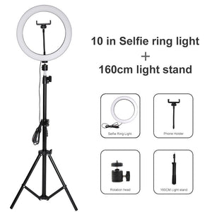 New 160CM Tripod Stand Photography Lighting Camera Photo Studio =Led Selfie 26cm Ring Light Phone