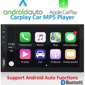 New 2 Din Apple Carplay+Android Auto Car FM Radio Bluetooth 7" Touch Screen Headunit USB