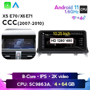 New 10.25" Android 11 4+64GB AndroidAuto CarPlay Head Unit GPS For BMW X5 E70 2007-2010 CCC