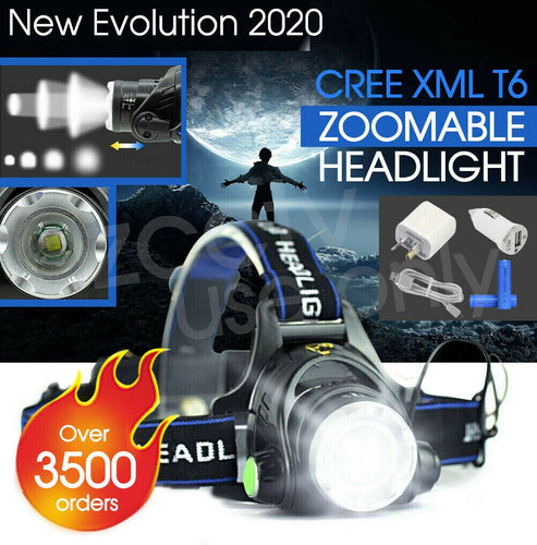 New LED Zoomable Headlamp Working Light Camping Fishing Torch